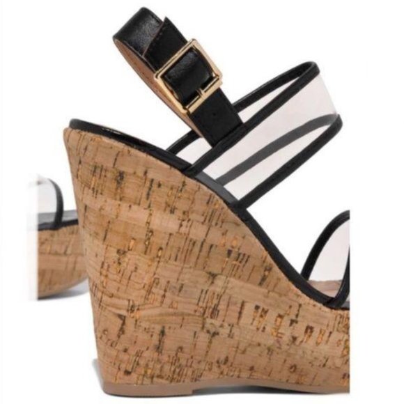 !! RESTOCKED !! Cork Wedges in Black/Clear - Picture 4 of 5